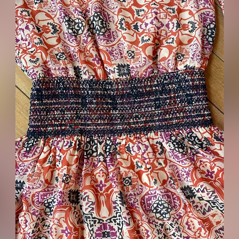 Vanessa Virginia “Day Tripper” Printed Smocked Waist Dress Size S - Picture 5 of 16